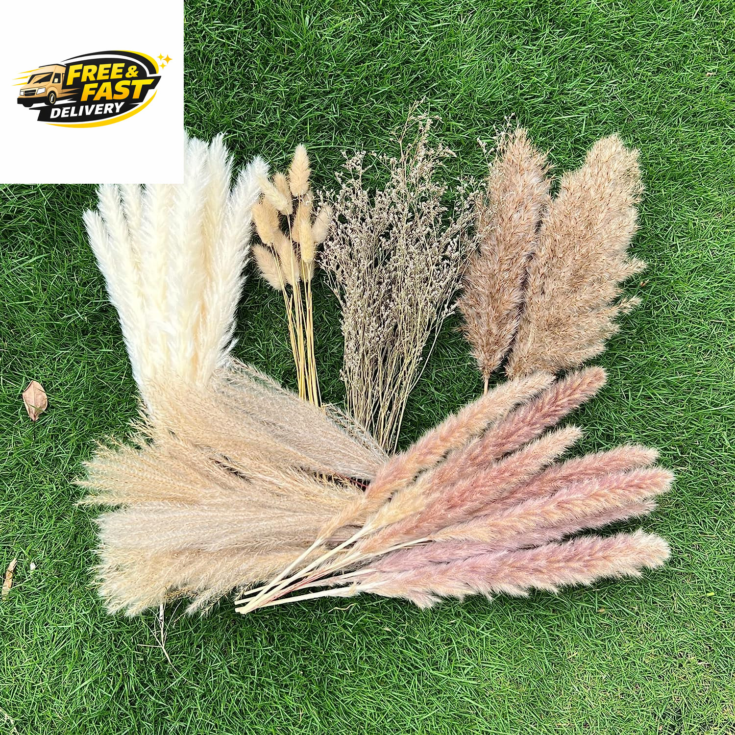 100Pcs Pampas Grass Boho Home Decor 17 Inch Natural Dried Flowers-Pampas Grass