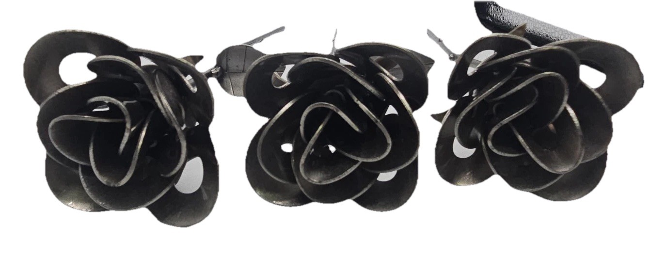Handmade Metal Rose Sculptures Set of 3 Black Stainless Steel Floral Decor 12 in