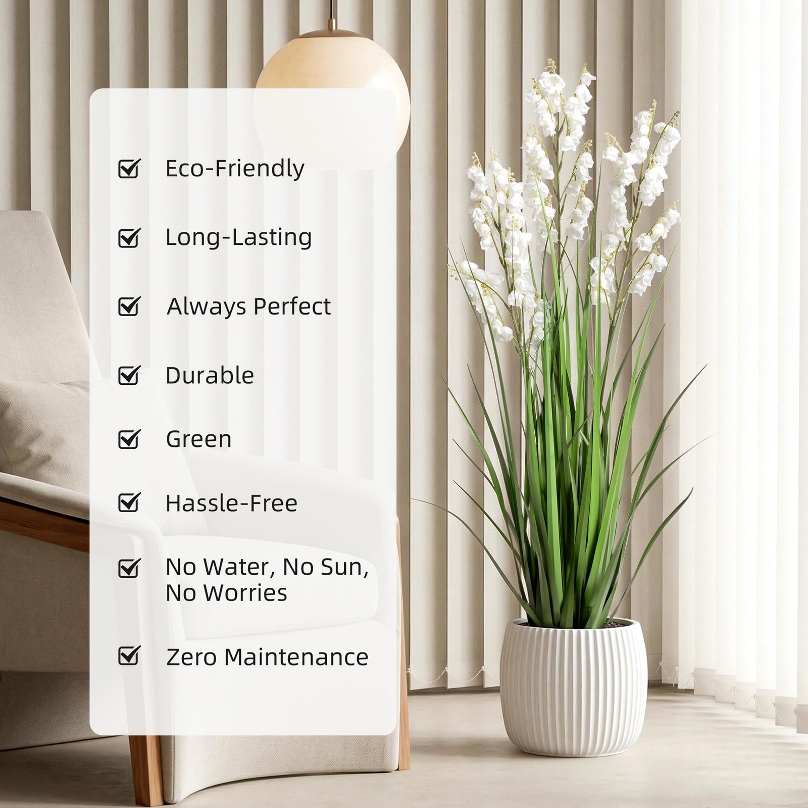Artificial Tall Grass Plants with Pots 36″ 1 Pack Lily of The Valley Artifici…