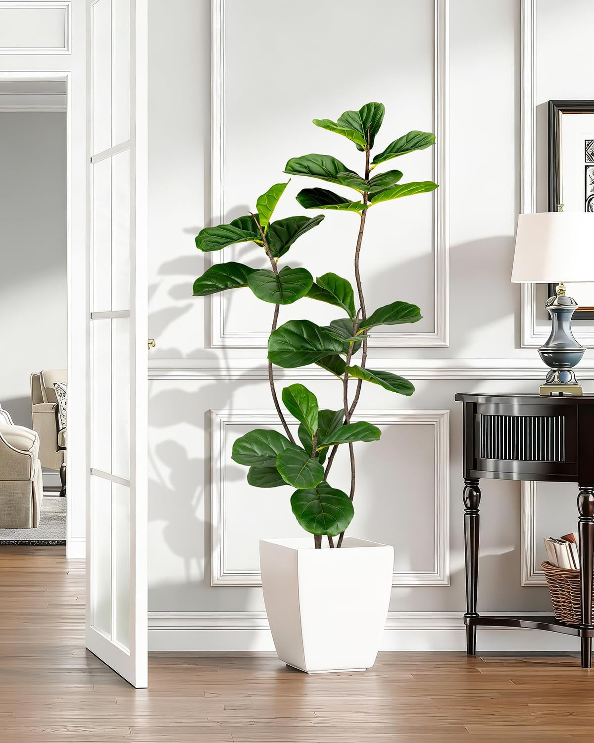 Artificial Fiddle Leaf Fig Tree 5FT with Cotton Basket | Faux Large Trees Fake P