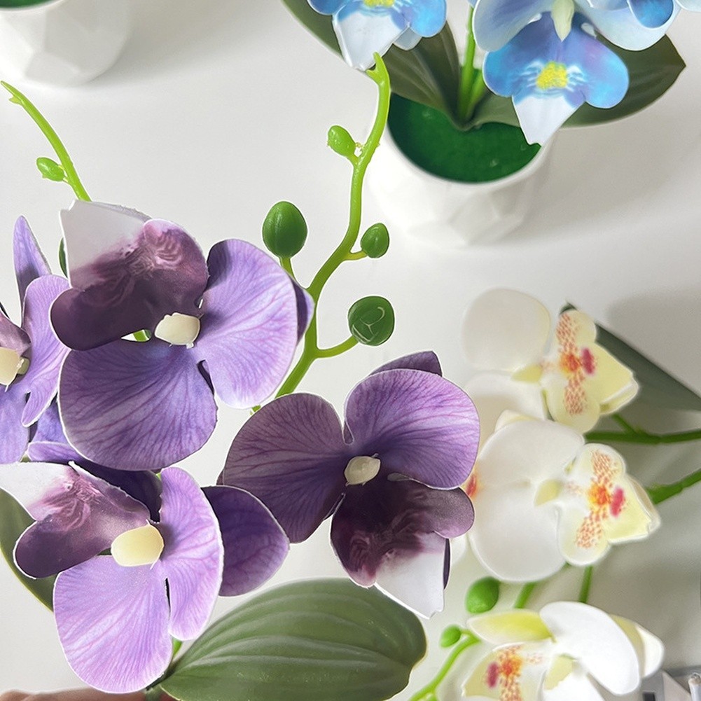 Artificial Butterfly Orchid Potted Plant with Diamond Base for Styling Use