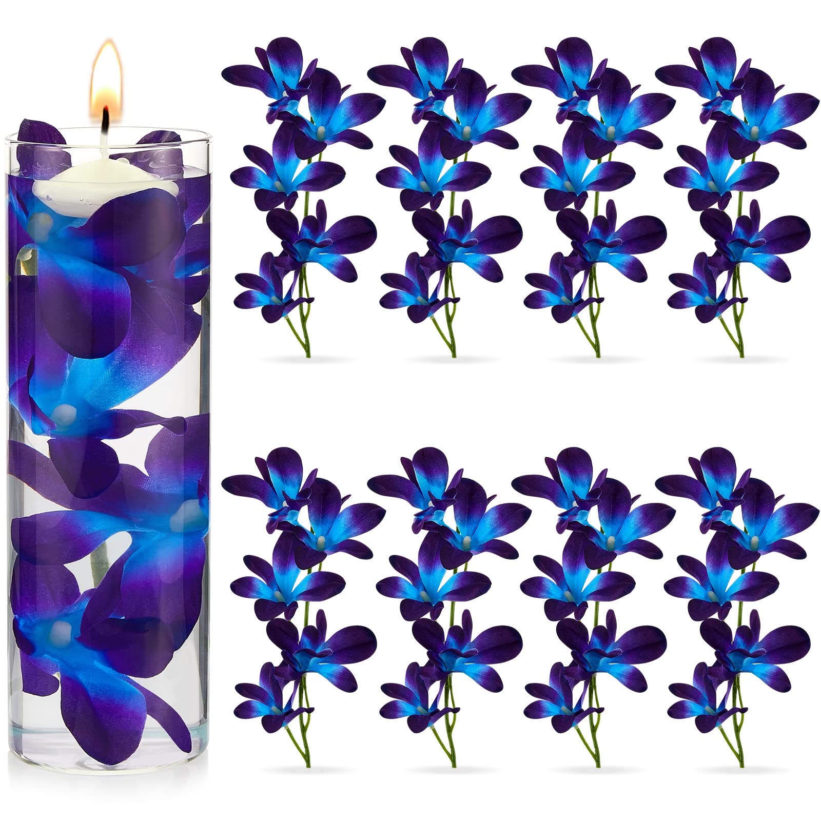 8 Pieces Blue Purple Faux Orchid Flowers Artificial Flower Vase Fillers Weddi…