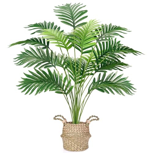 Fake Palm Tree 28Inch Faux Plant Potted Tall Fake Plant with Hand-Woven 28” 1