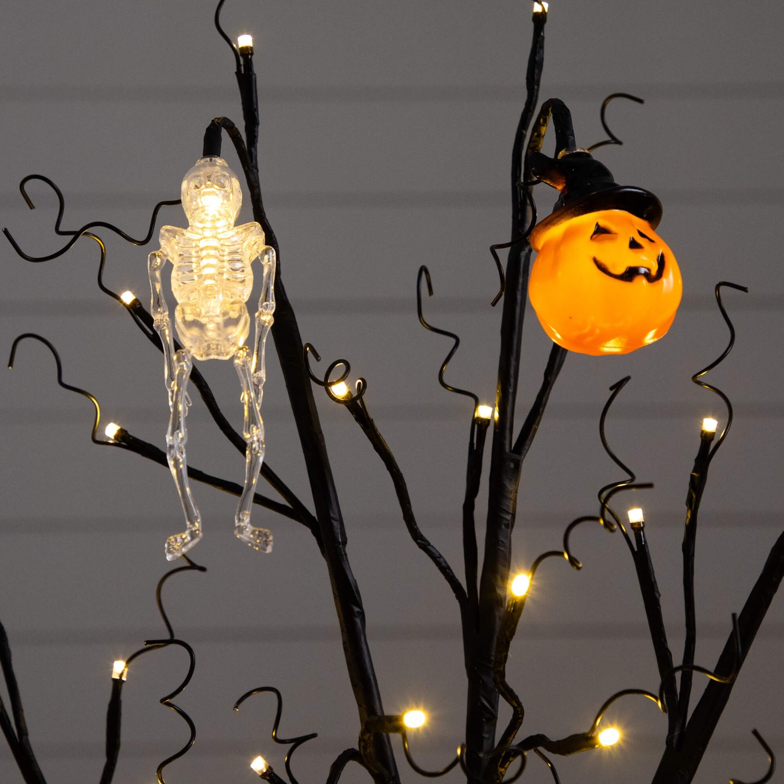 Nearly Natural 3ft Pre-Lit Halloween Pumpkins & Skulls Ornament Tree w/ 48 LED