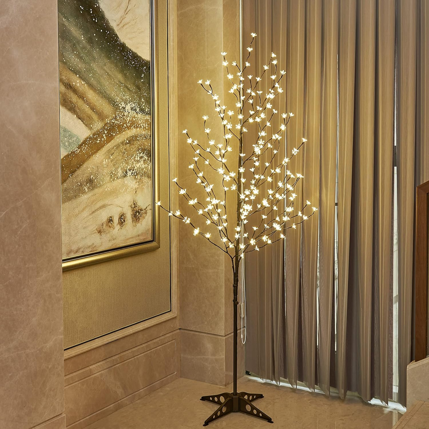 6.5 Feet 208L LED Lighted Cherry Blossom Tree, Warm White, Decorate Home Garden,