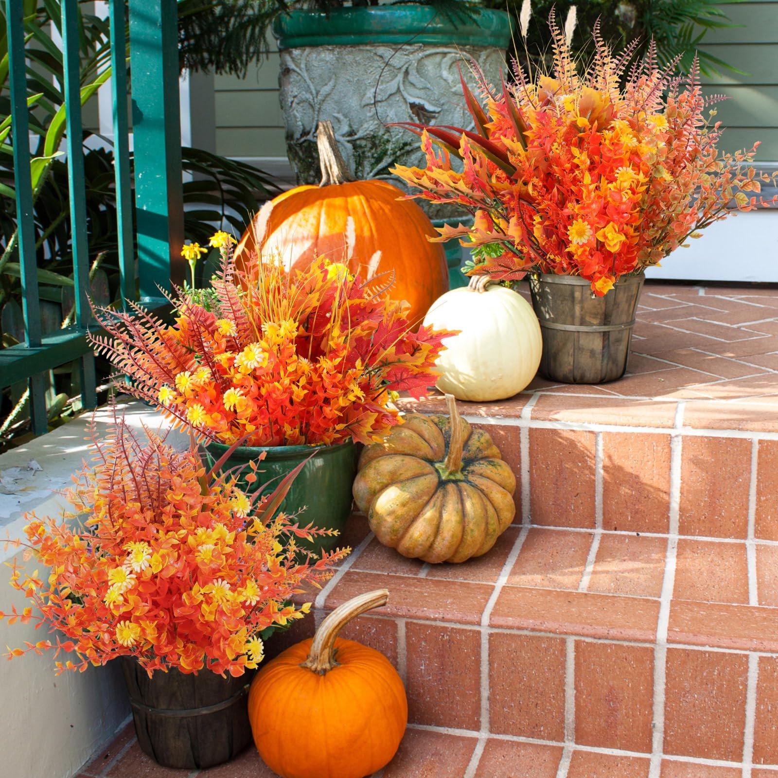 22 Bundles Artificial Fall Flowers for Outdoor Decoration, 9 Styles Autumn Th…