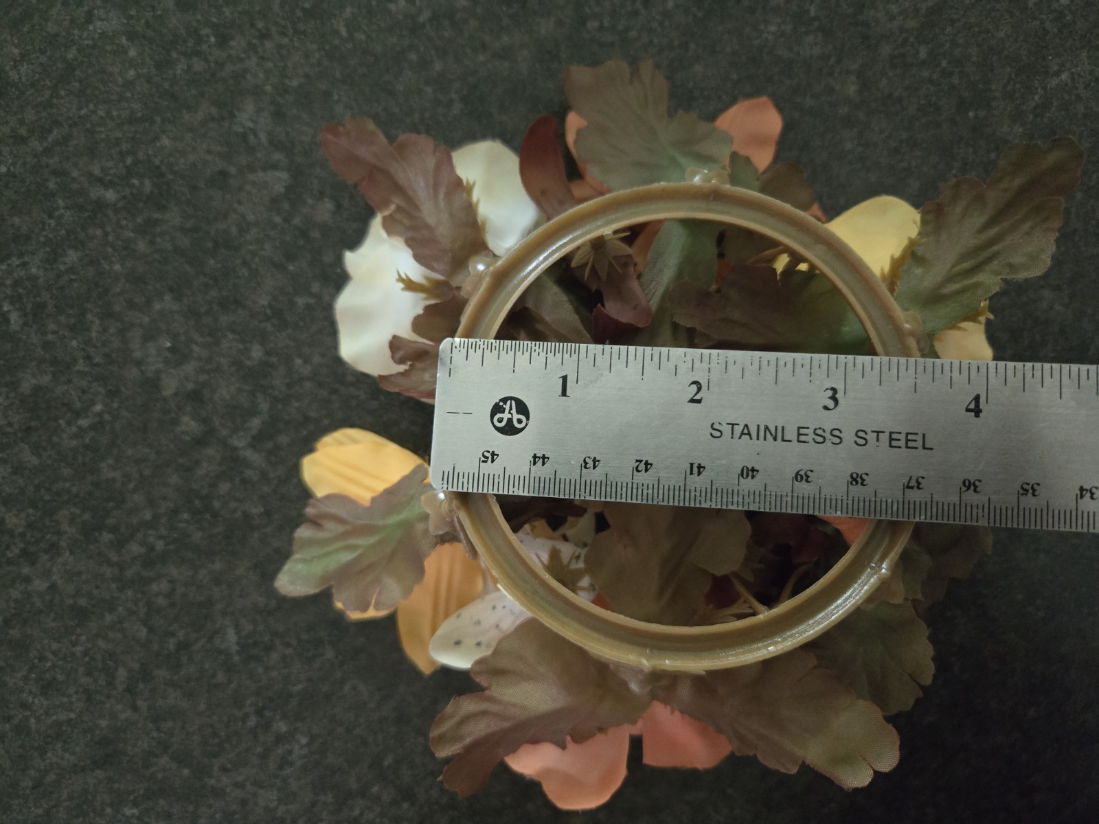 Vintage Fake Artificial Flower Floral Candle Ring Orange Yellow Cream