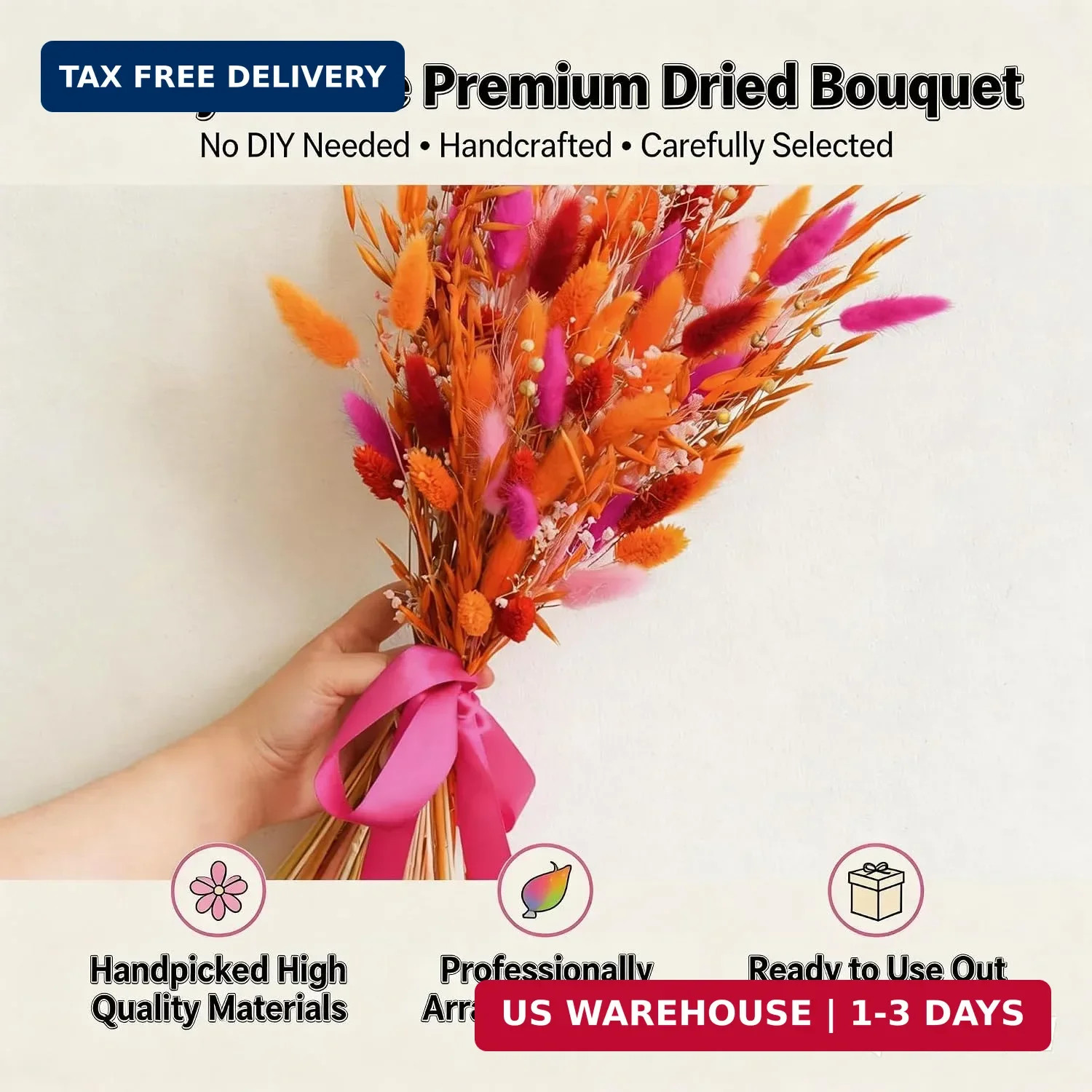 Boho Dried Flower Bouquet for Vase 17″ – Pampas Grass & Preserved Flowers Arrang