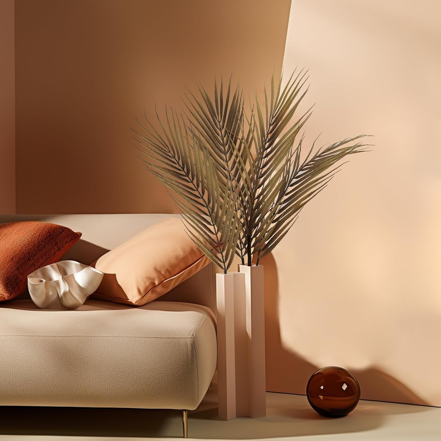 Vibrant 8-Piece Plastic Faux Palm Leaves – Ideal for Weddings & Autumn Displays