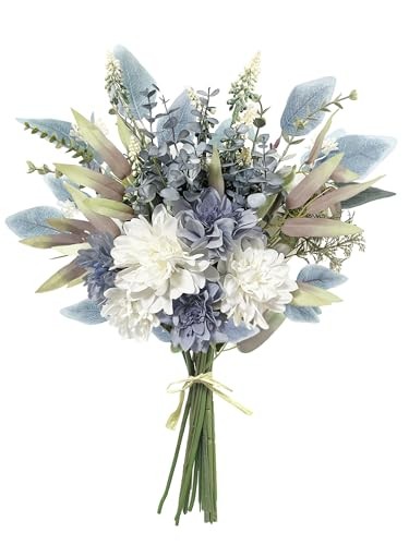 Artificial Flowers Bouquet, Silk Flowers Blue Fake Blue and White/No Vase