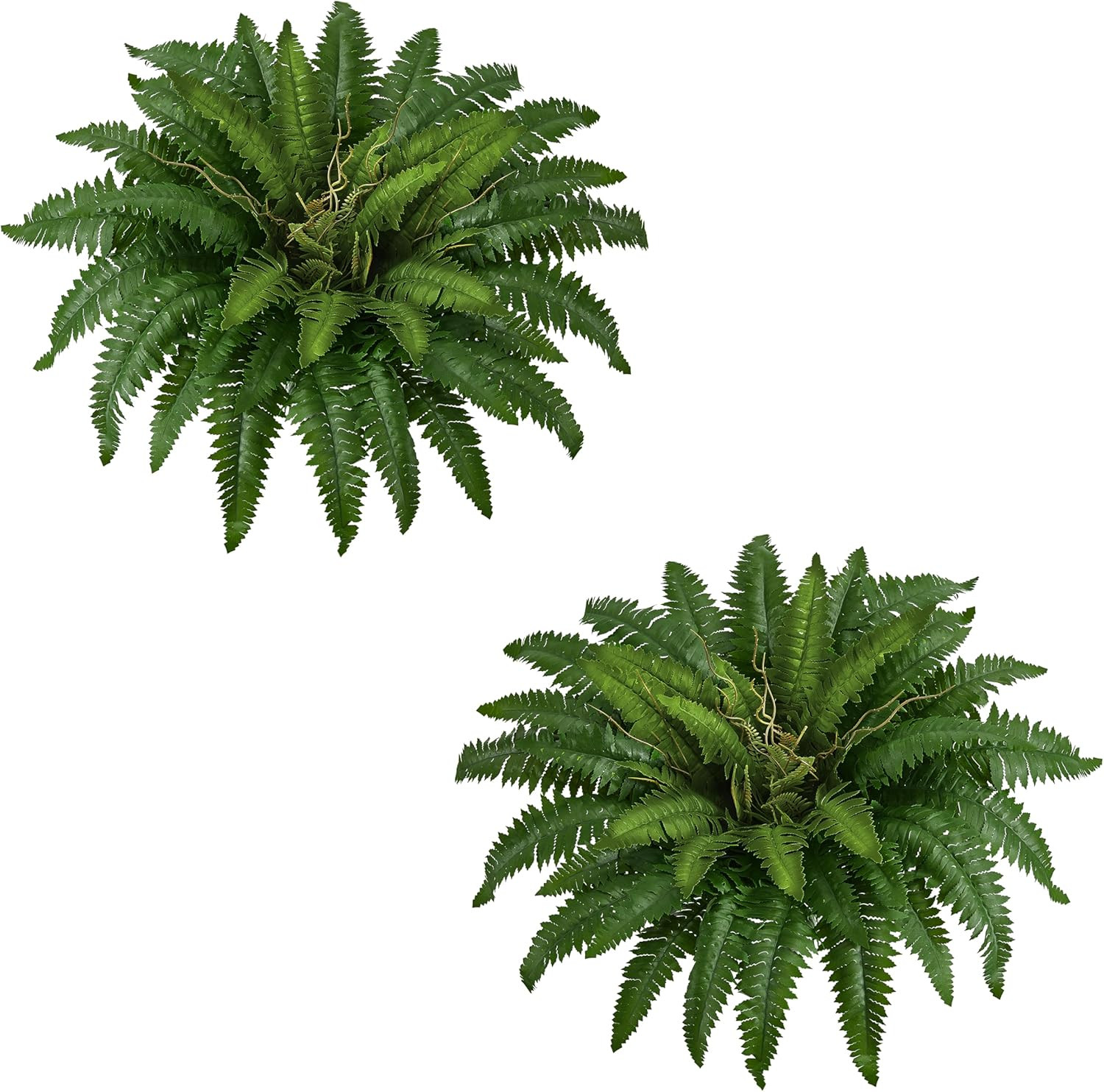 38″ Artificial Boston Ferns Bush Plants, Set of 2, Large Faux Ferns Hanging Deco
