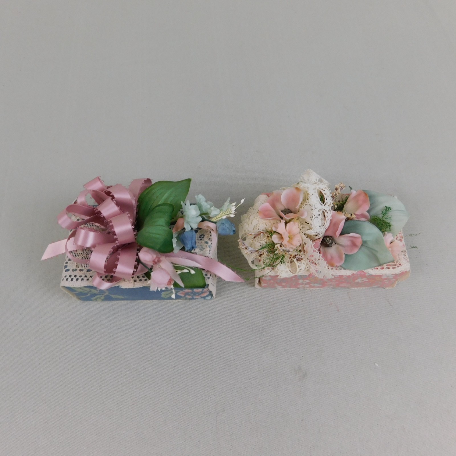Vintage 80s 90s Floral Lace Handmade Decorated Match Box Style Decor #A387