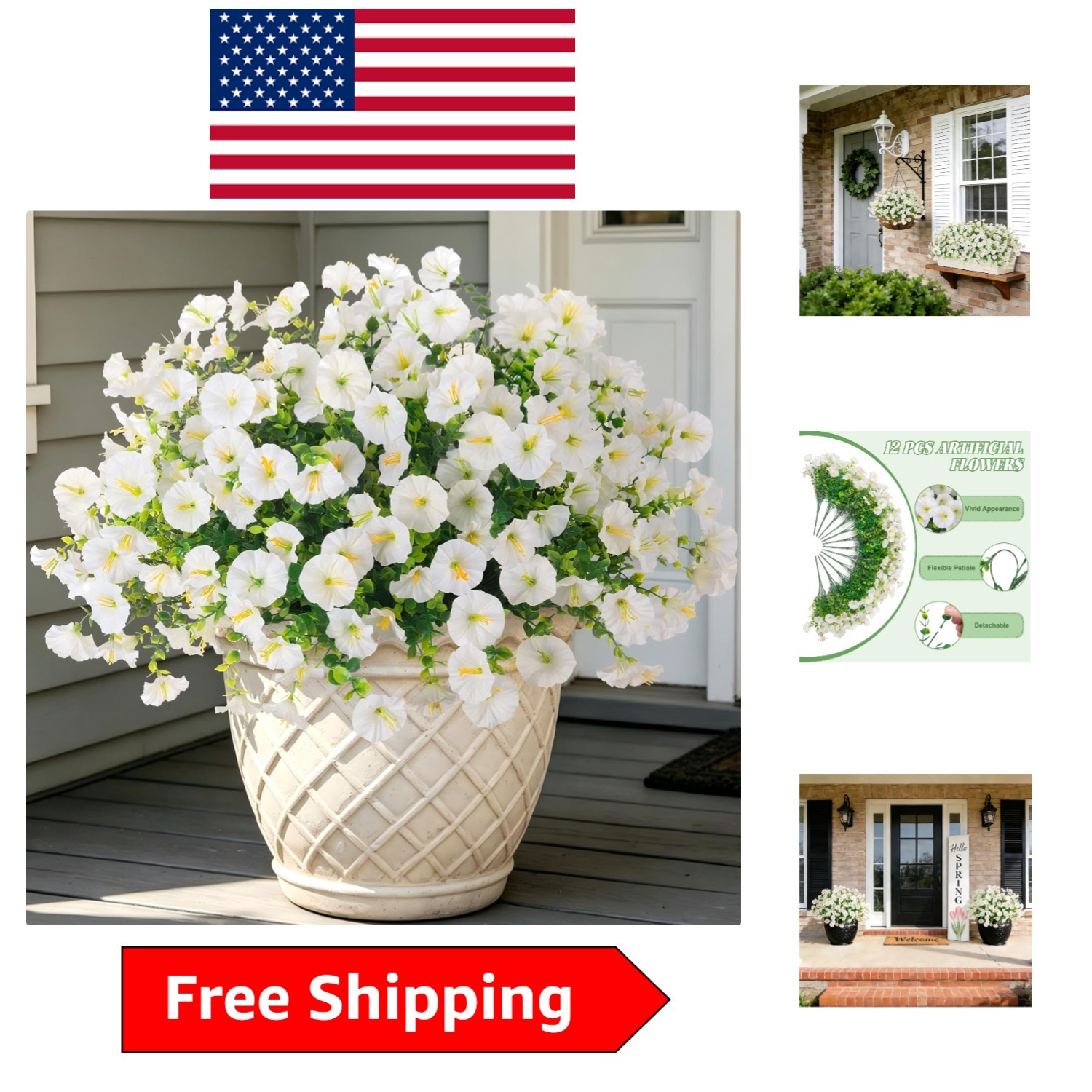 Elegant 12 Bundles of UV Resistant Faux Petunias for -Round Outdoor Decor