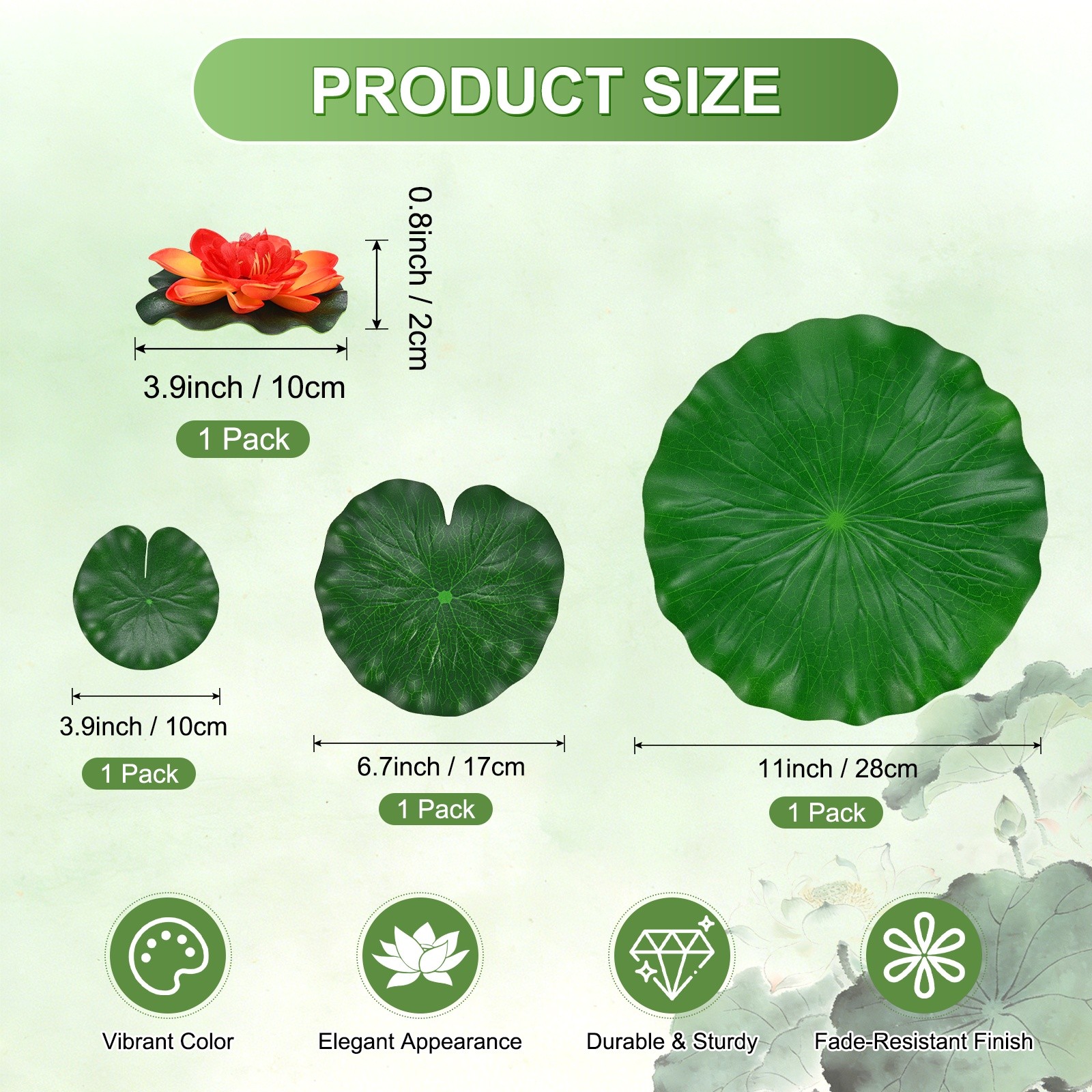 1-Set Artificial Foam Lotus Flower with Water Lily Pads, 4/7/11″ [Orange]