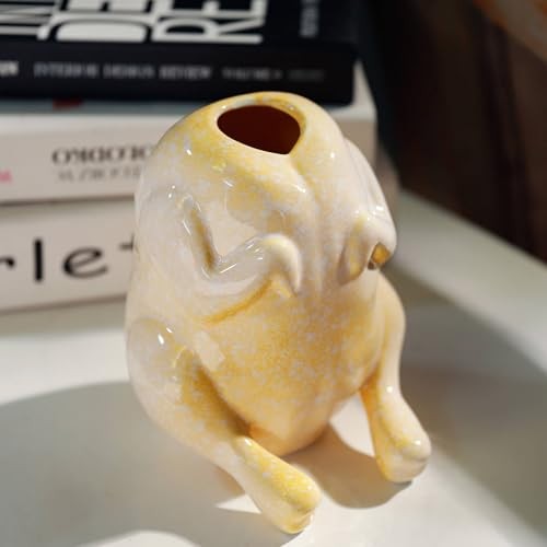 Quirky Yellow Ceramic Raw Chicken Vase – Funny Uncooked Turkey Lemon Yellow
