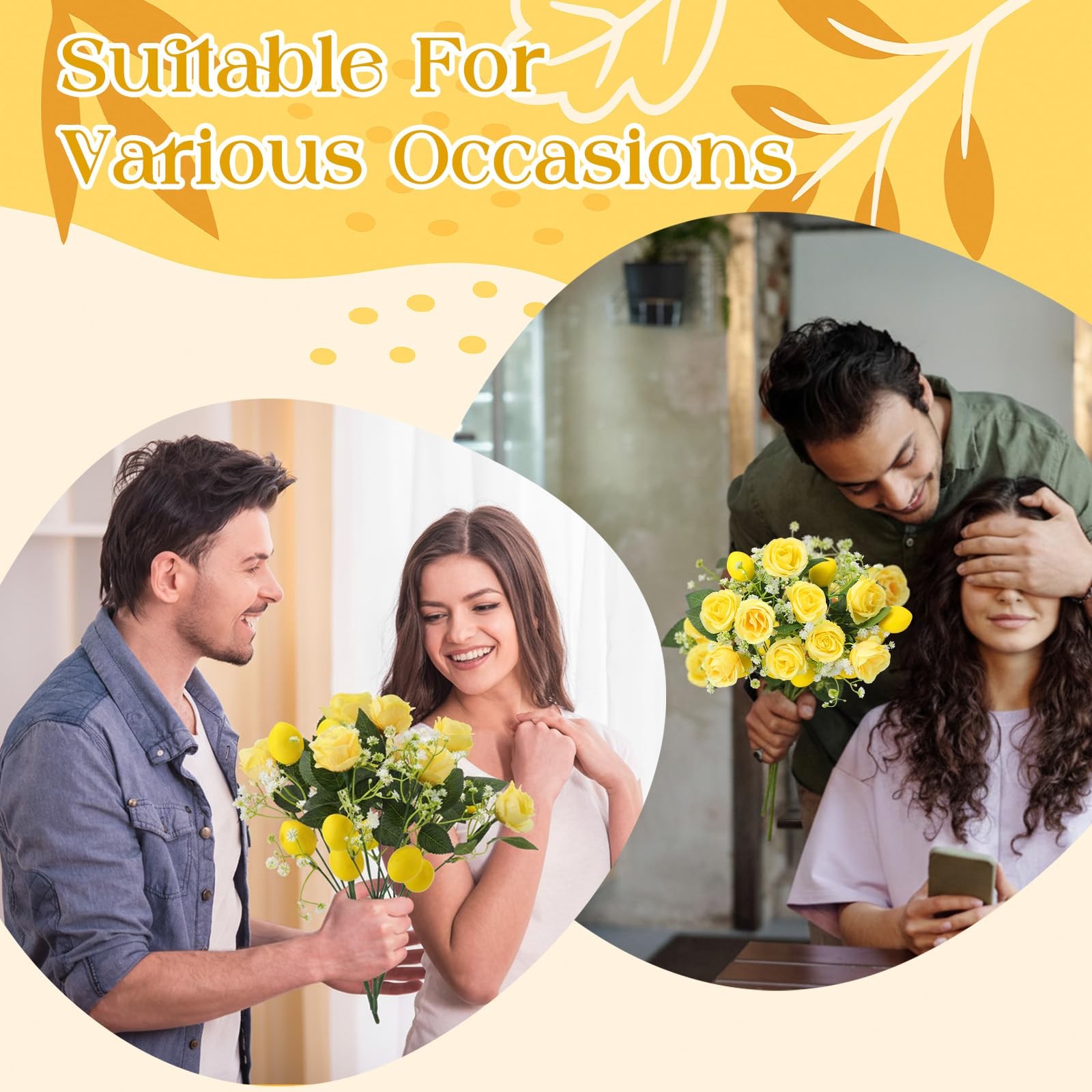 6 Pcs 12” Summer Artificial Lemon Branches Decor Fake Yellow Flower Picks Si…