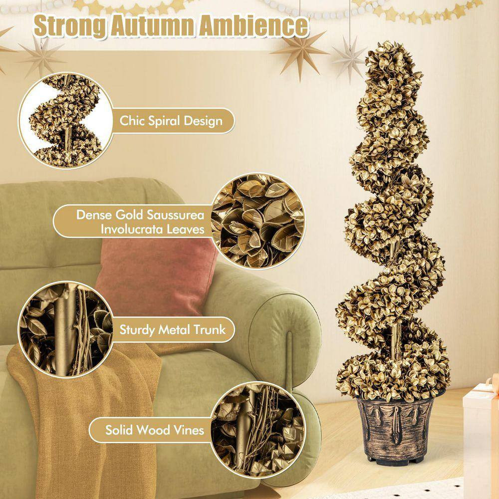 4 Ft. Gold Artificial Topiary Spiral Tree in Vintage Plastic Nursery Pot (2-Pack