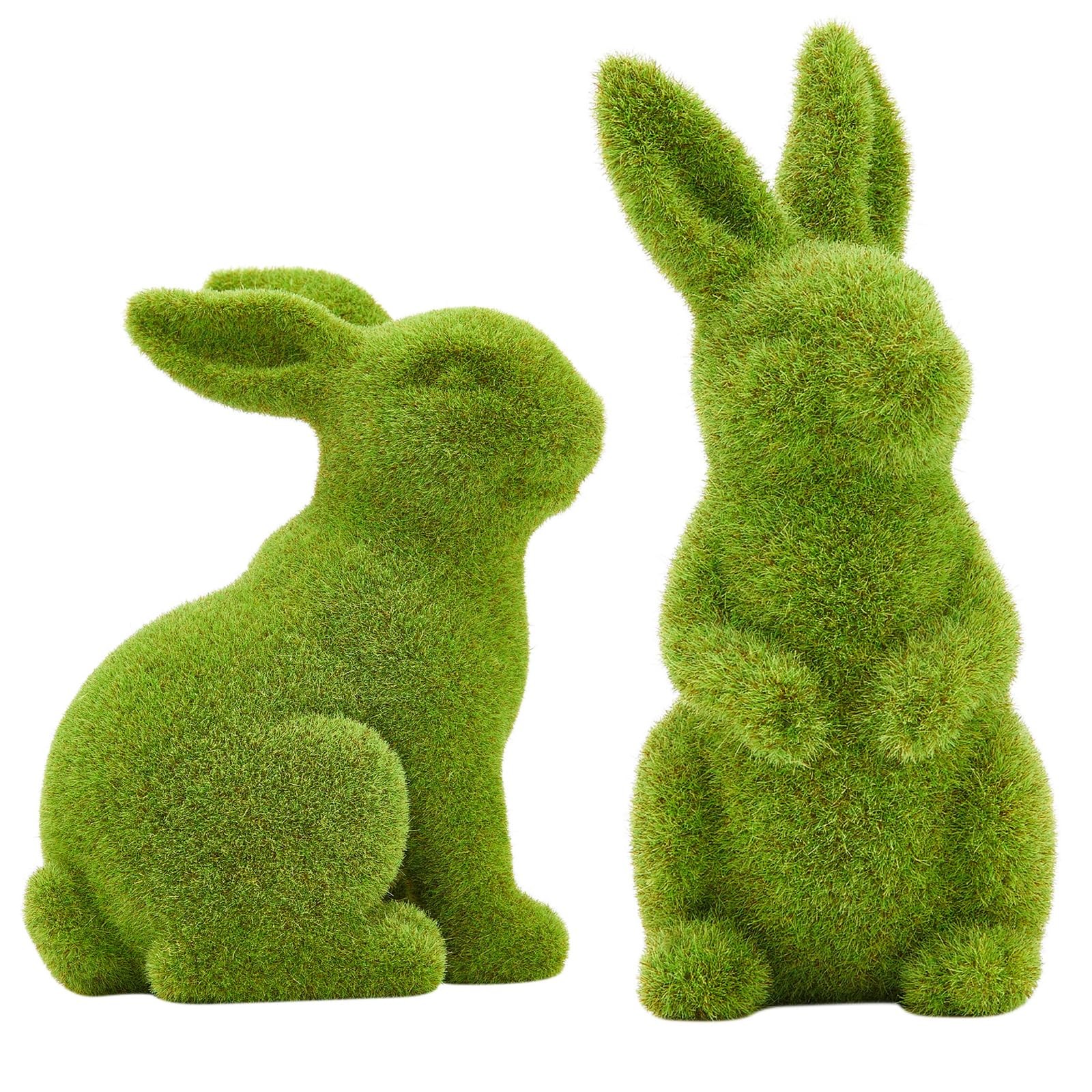2 PCS Small Green Moss Easter Bunny Decorative Ornament Artificial Sculpture