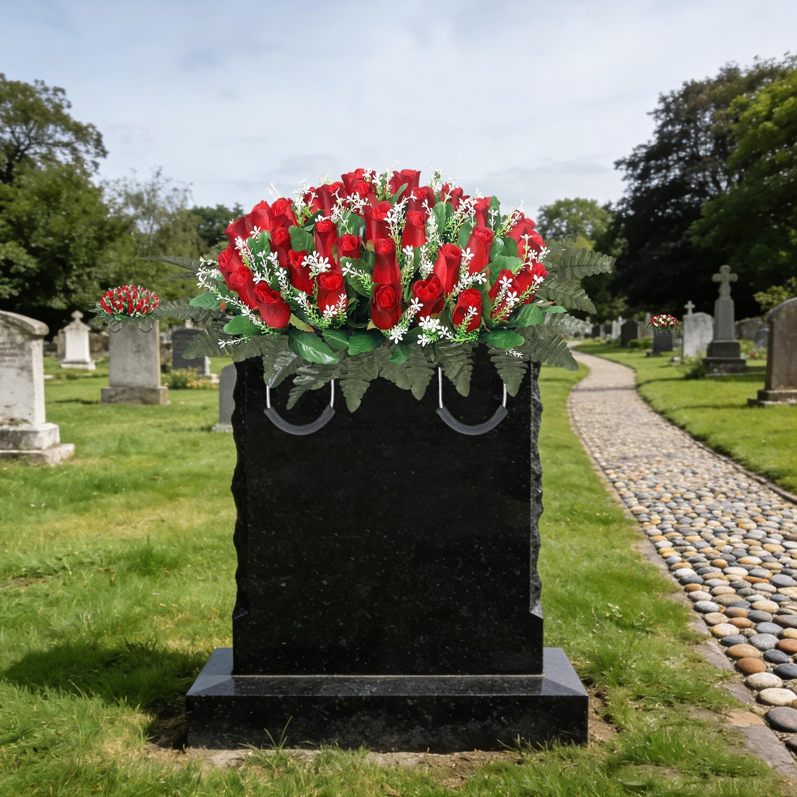 Artificial Cemetery Flowers for Grave Headstone Flower Saddle Realistic Grave…