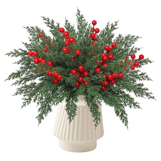 Christmas Artificial Pine Branches Pcs Faux Norfolk Pine Stems with Red 60