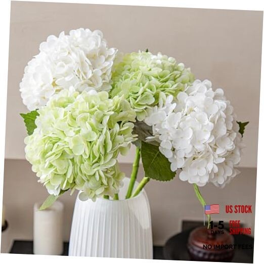 Large Soft Touch Artificial Hydrangea Flowers 2pcs White 2pcs Light Green