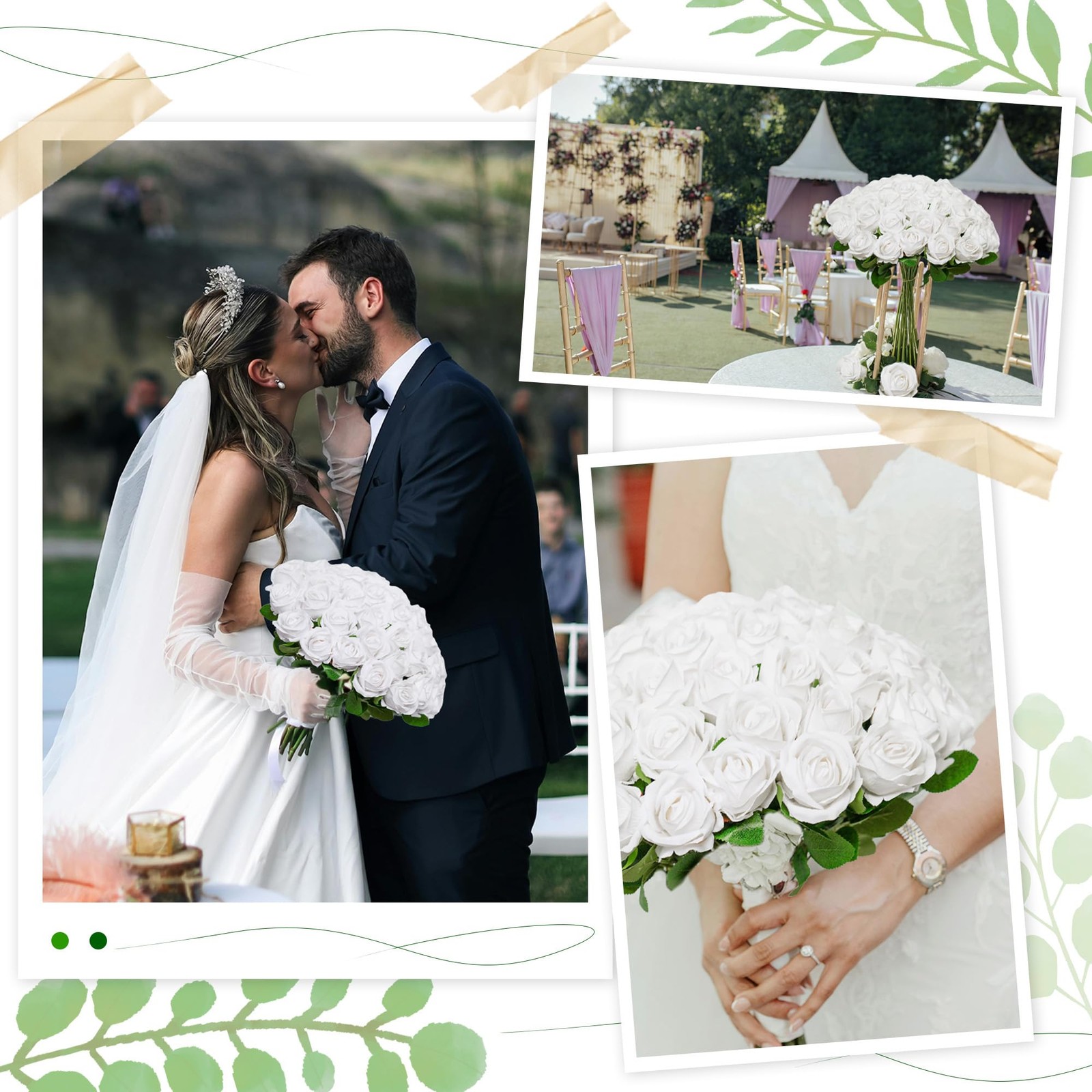 50 PCS Realistic Artificial White Roses Bulk Silk Wedding Centerpieces Decor