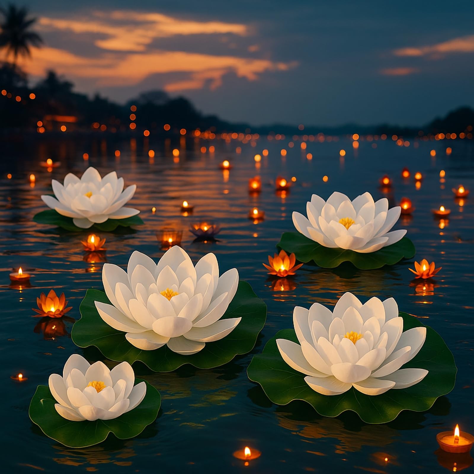 24 Pcs Floating Foam Lotus Flower with Water Lily Pads Artificial Floating Po…