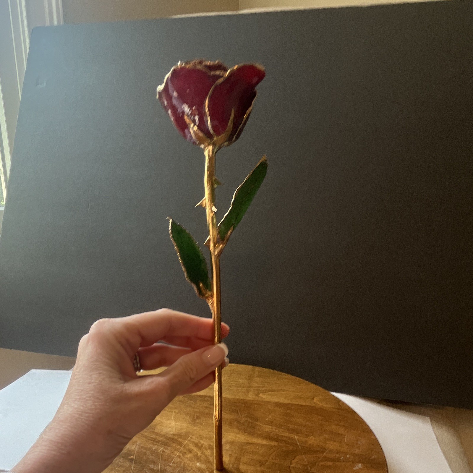 Forever Rose 24K Gold & Lacquer 12in tall Collectible Art