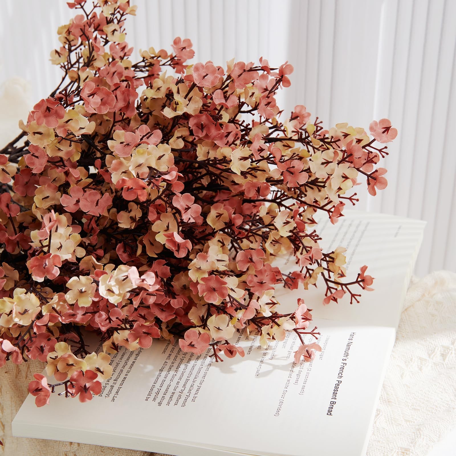 8Pcs Beige Brown Baby’s Breath Artificial Flowers,Fabric Cloth Faux Babys Bre…