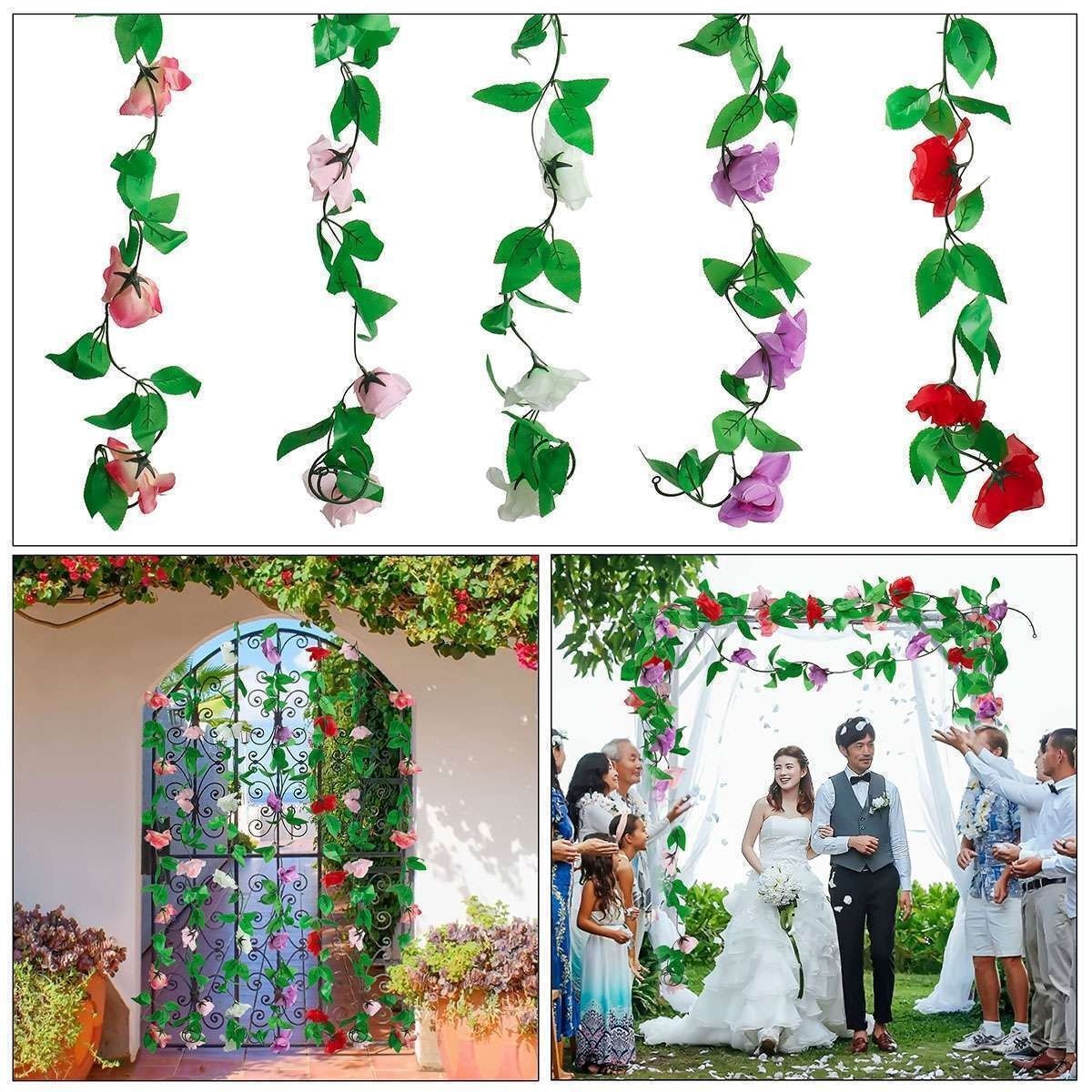 Lot Fake Rose Vine Flowers Plants 7.5Ft Artificial Hanging Ivy Home Party Decor