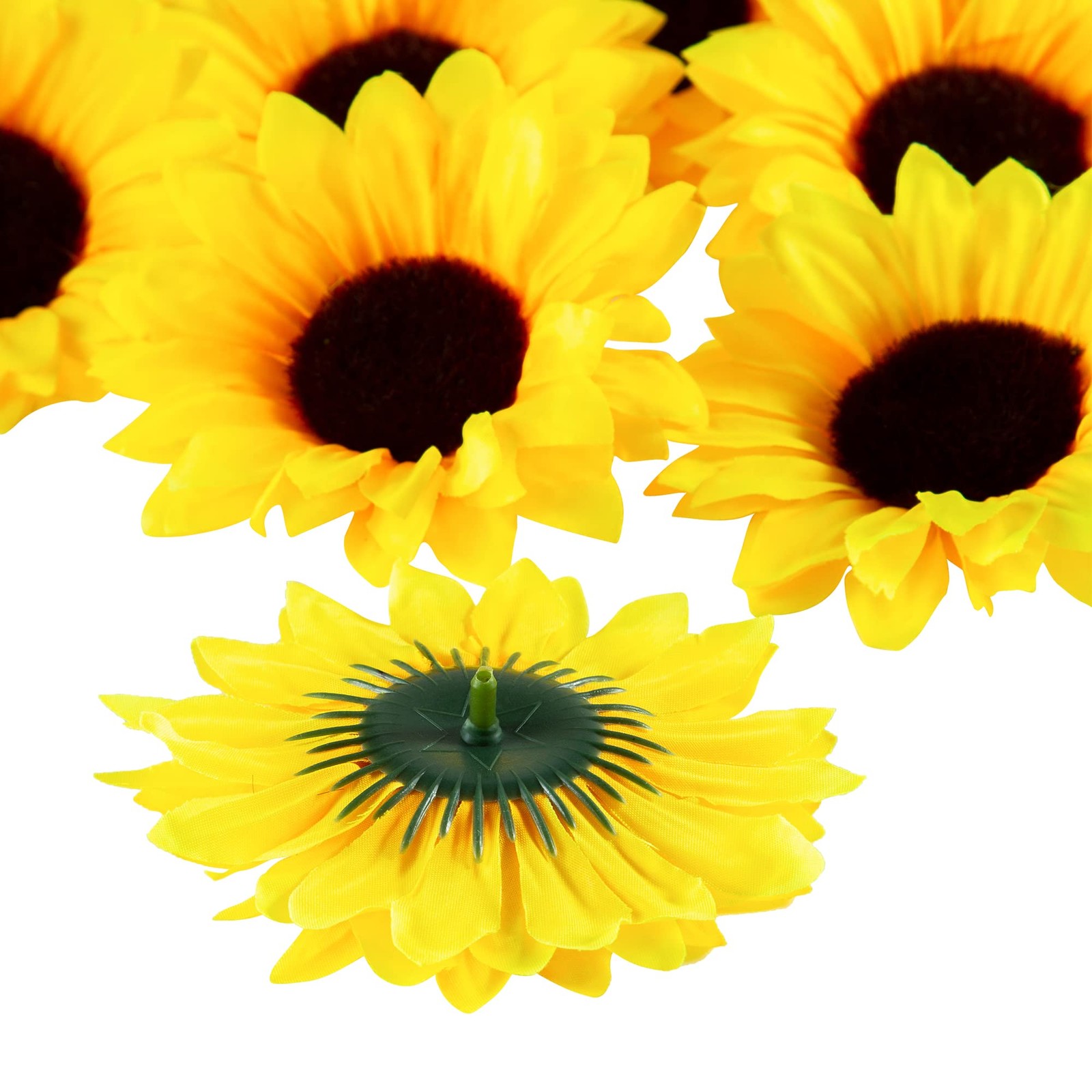 40 Pcs 4 Inch Fake Sunflower Heads with Stems Artificial Silk Flower Heads