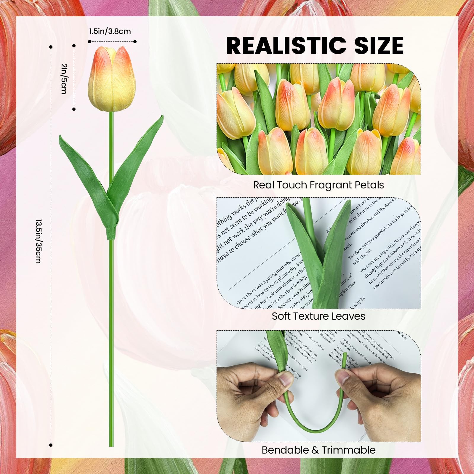30 PCS Artificial Tulips Real Touch Tulips 13.5inch Long Stem Fake Flowers Si…