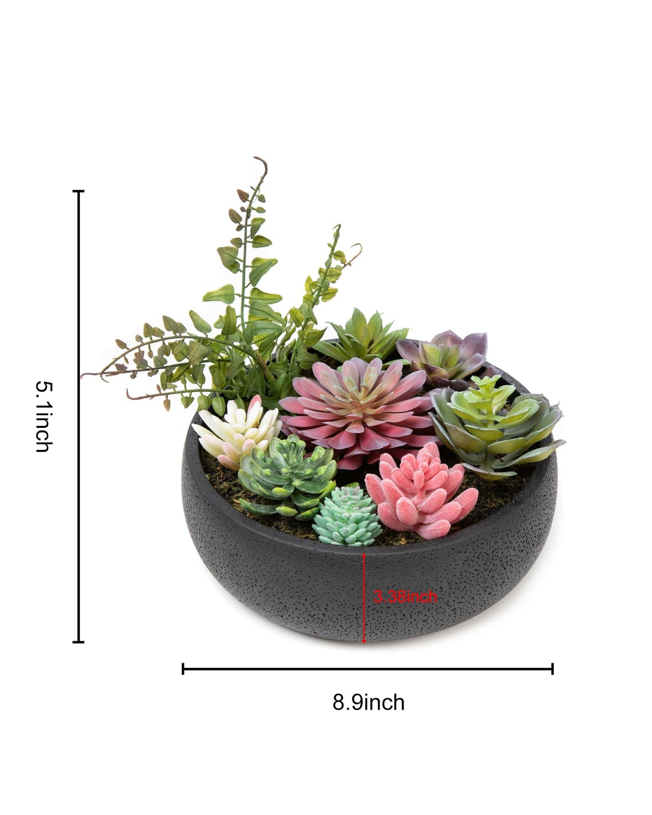 8 Inch Round Modern Artificial Succulent Plant Arrangement Black Planter
