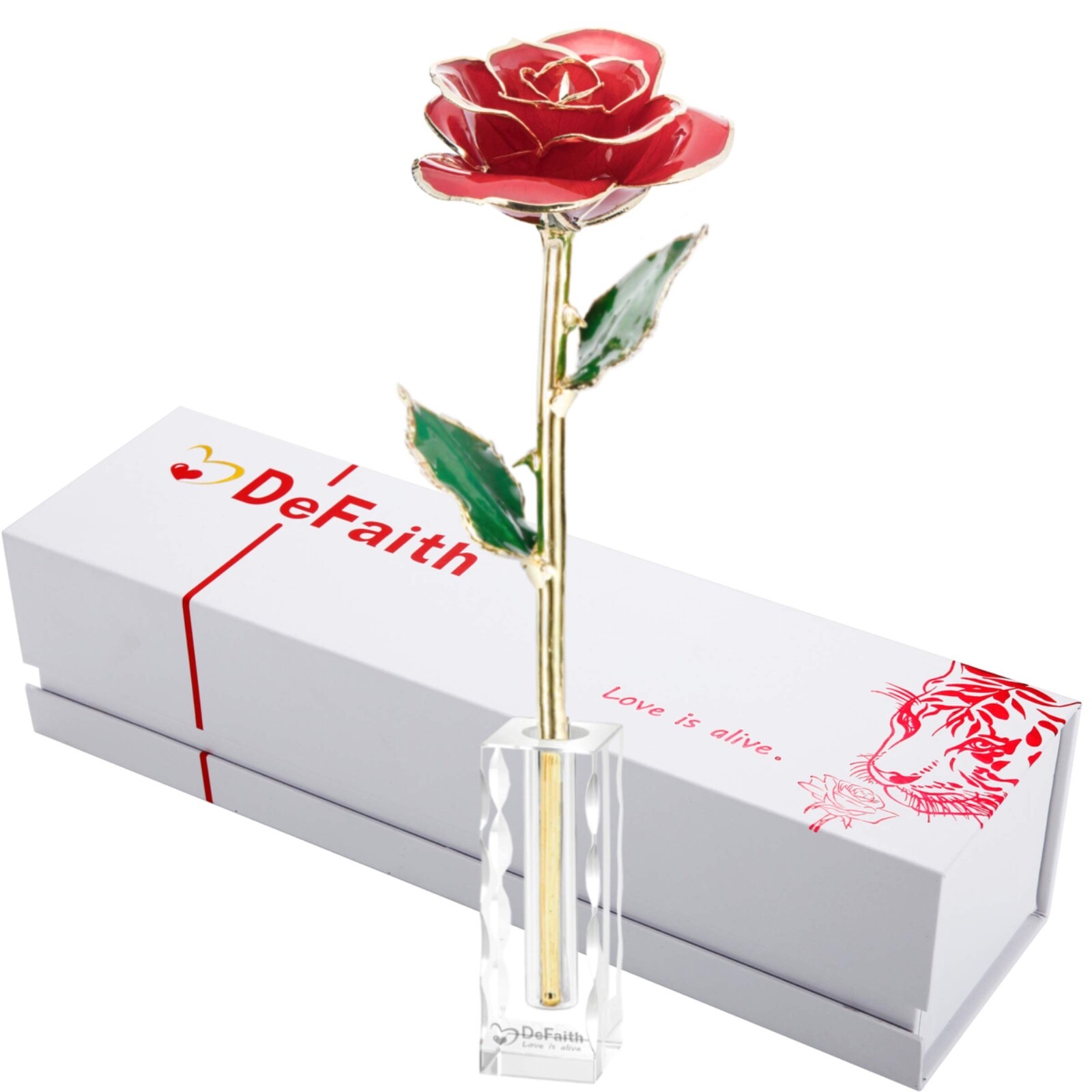 24K Gold Dipped Red Rose & Stand Everlasting Anniversary NIB Gift Box