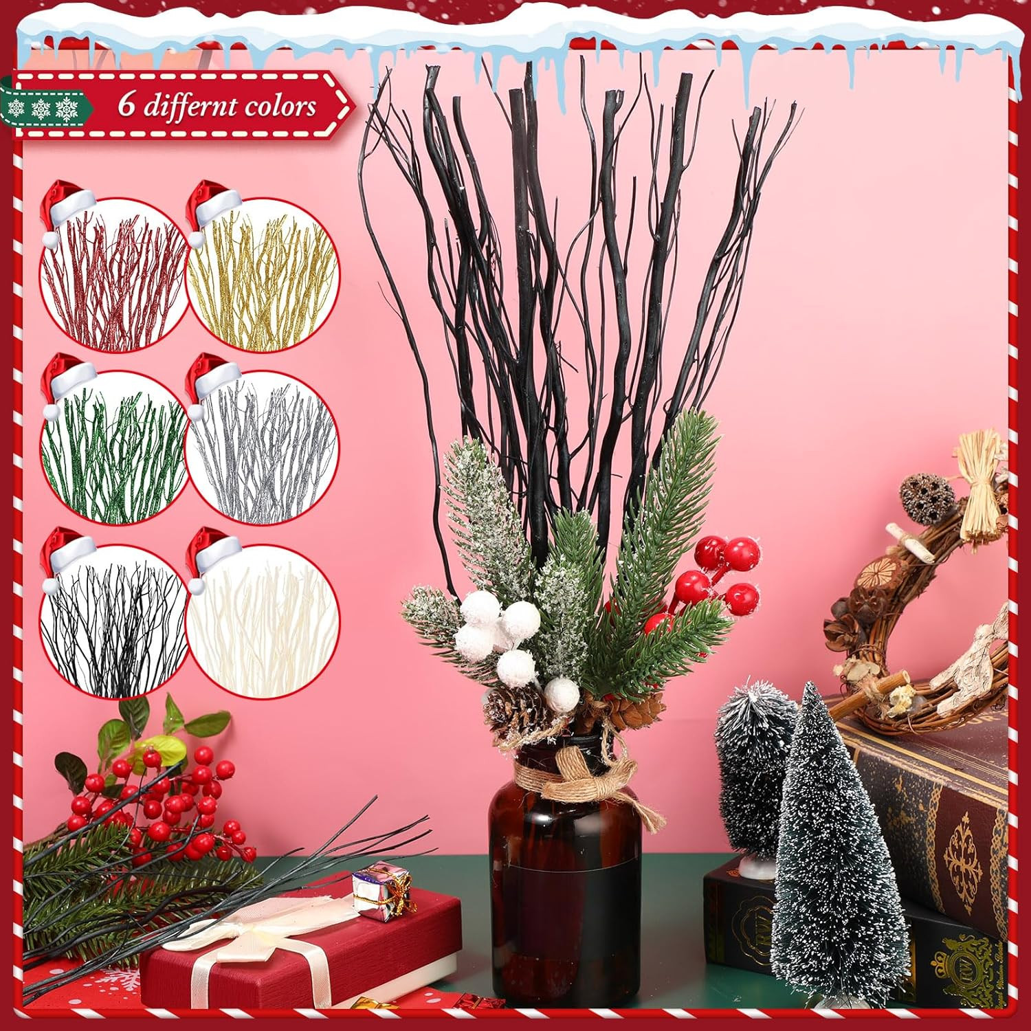 50 Pcs Curly Willow Branches Decorative Dried Willow Vase Filler Tree Branches f