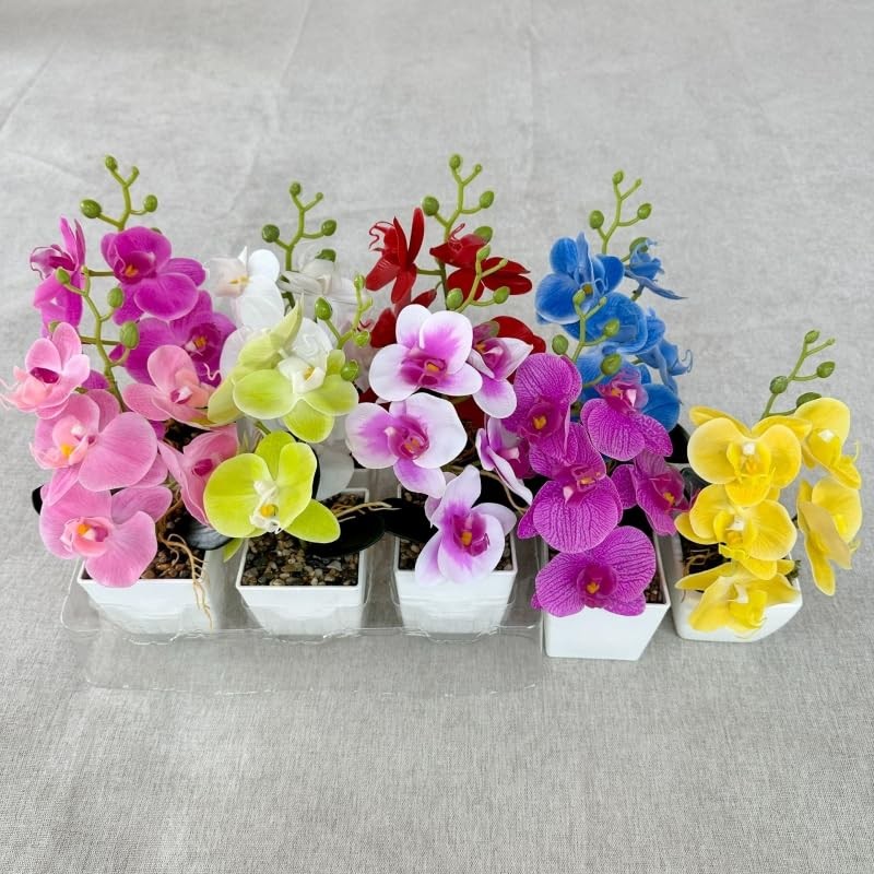 2 Pack Artificial Orchid Flowers with Vase,10 Inches Artificial Plant Bonsai …