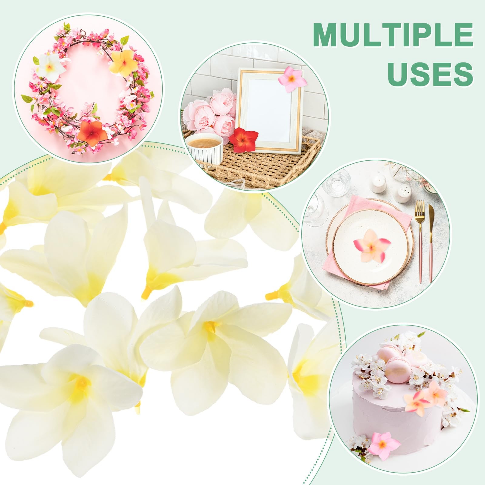 20-Pack Plumeria Flowers 2.4″/ 6cm Fake Silk, Yellow+White