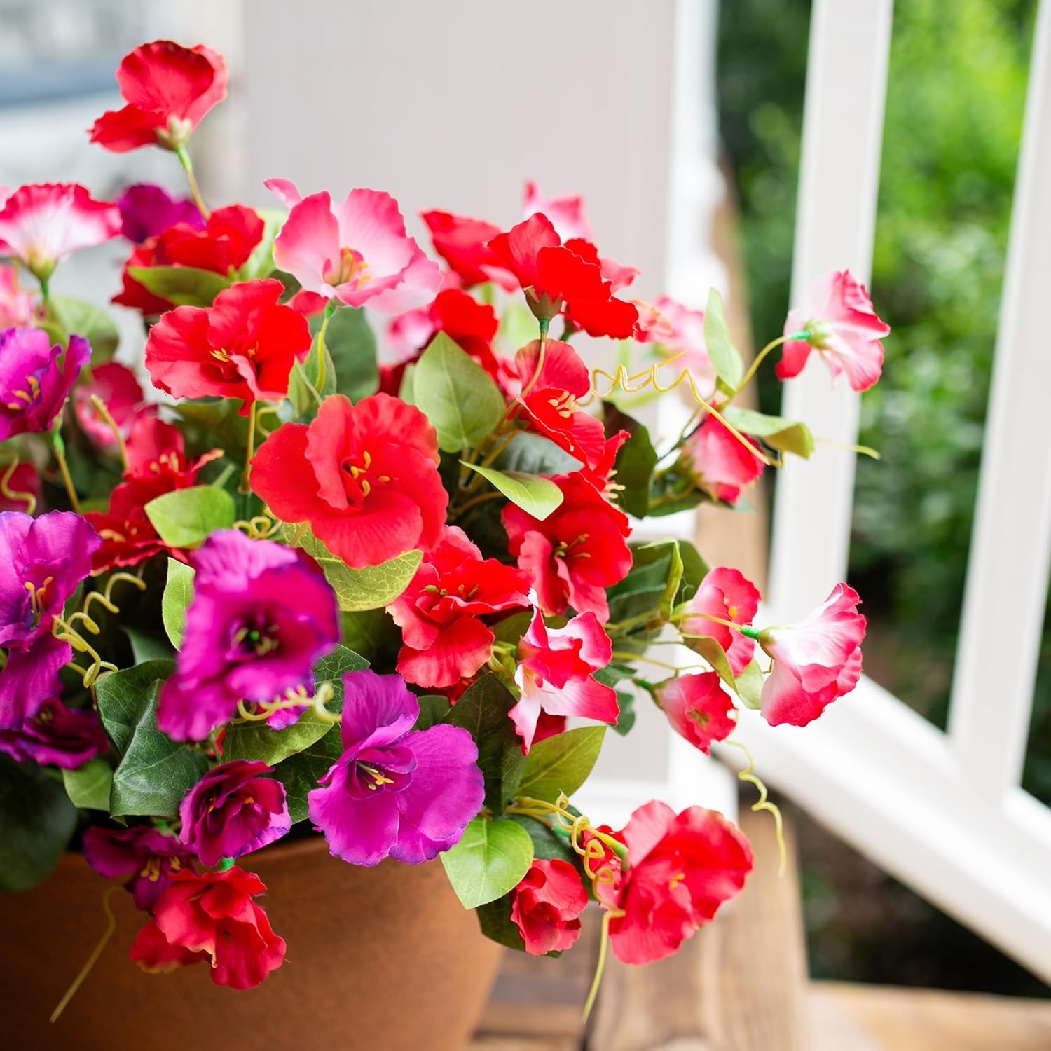 Hibiscus Artificial Flowers for Outdoors Spring Decoration, 6 Bundles Faux Silk
