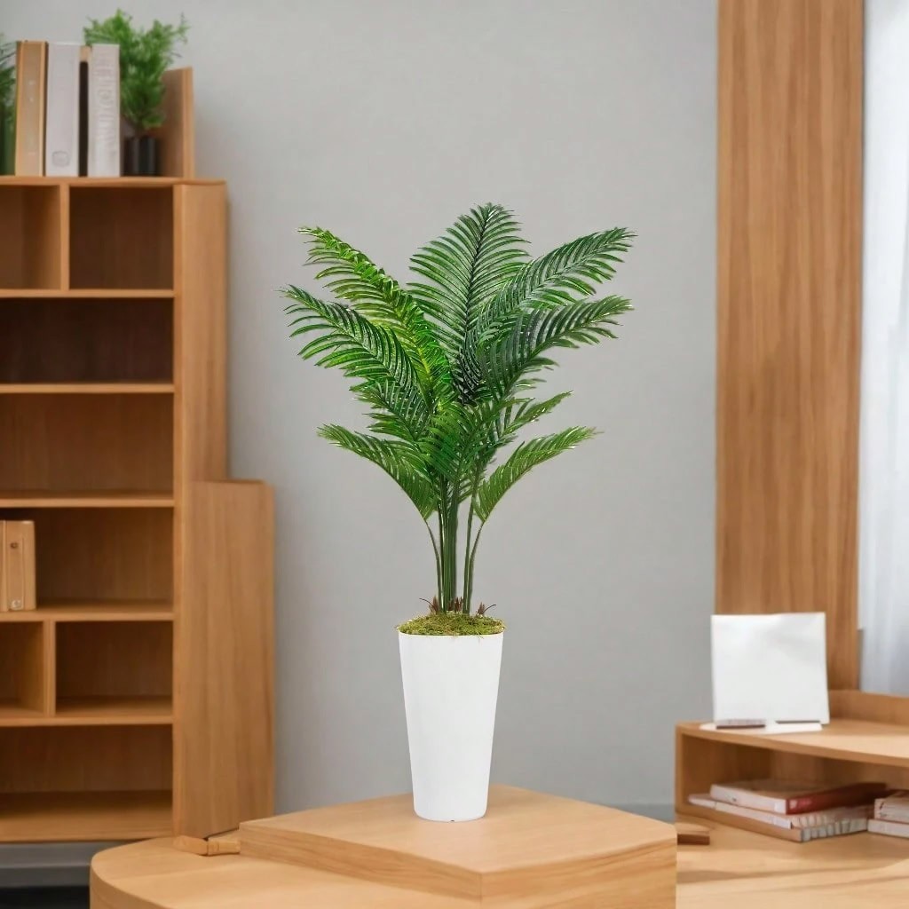 2 Pack 5FT Artificial Palm Trees with White Planters Indoor Decor