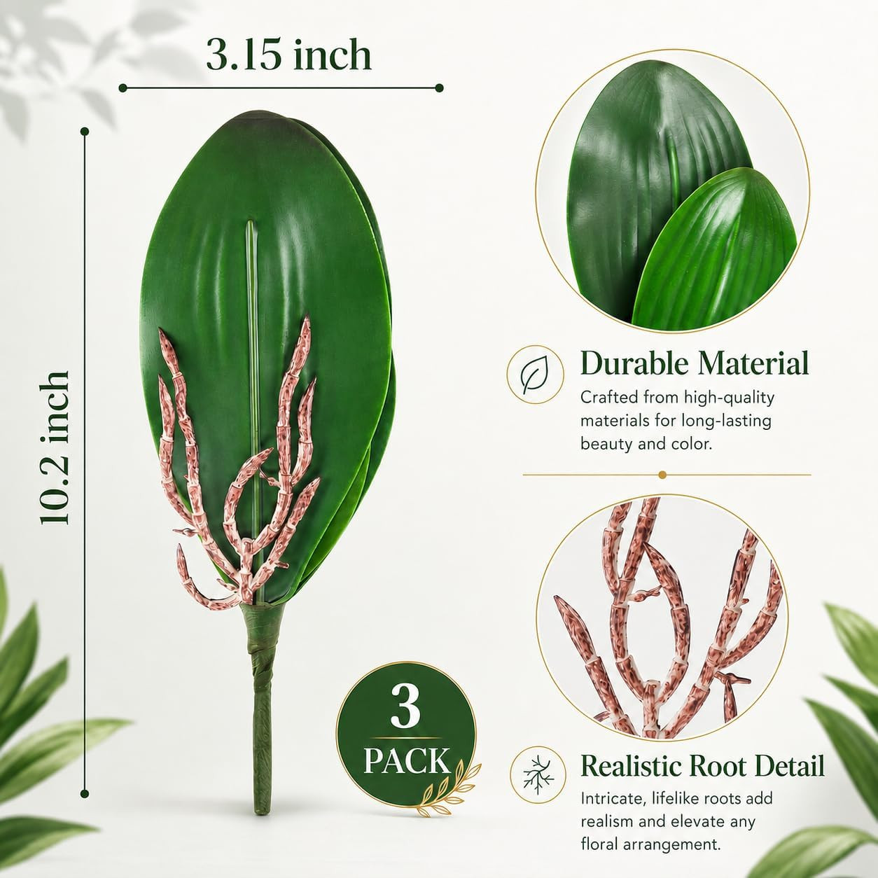 Fake Orchids 3 Pack Artificial Orchid Leaves Faux Greenery Stems for Vase Shelf