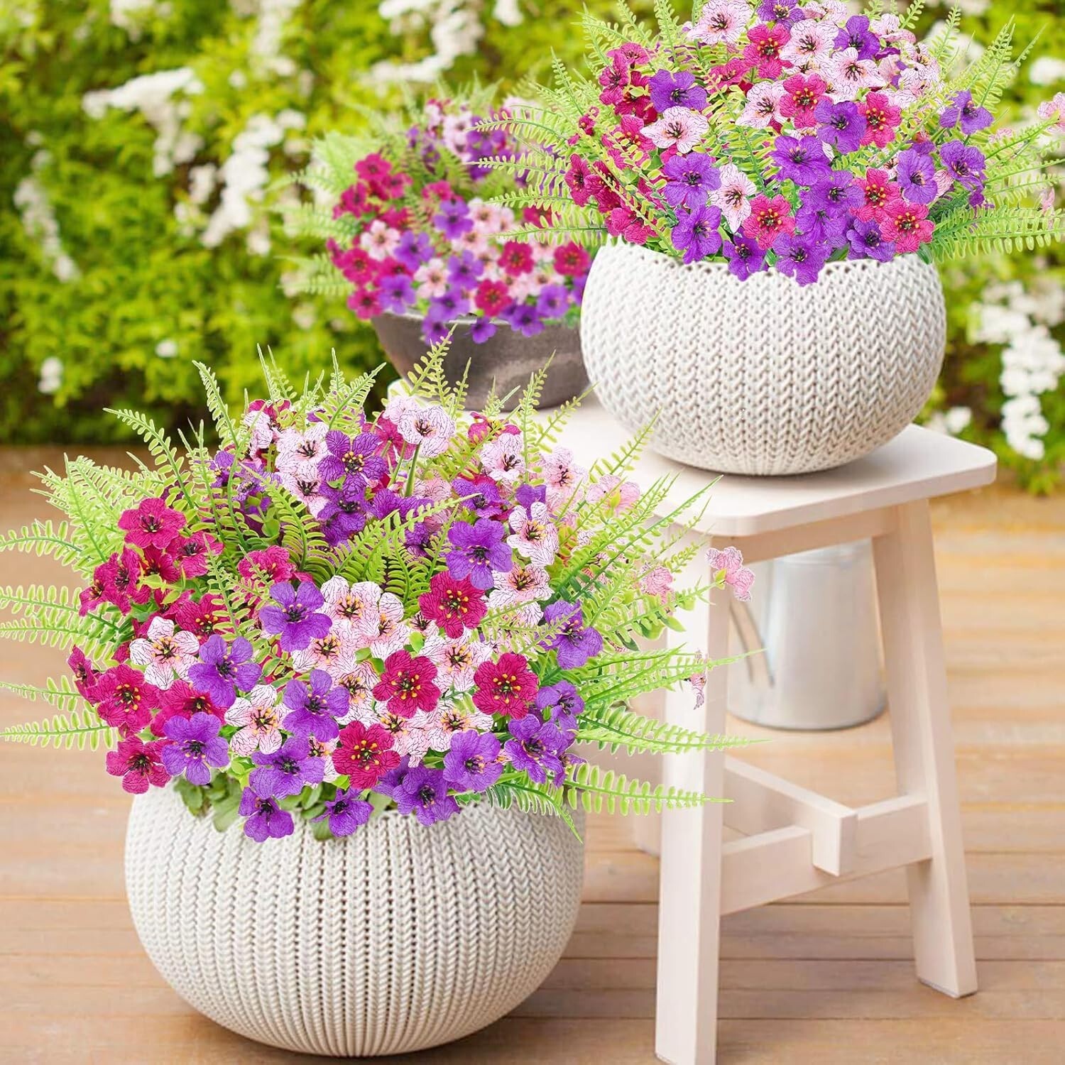 Fuchsia Pink 12 Bundles Artificial Flowers Mixing+Fern A Garden Porch Decor New