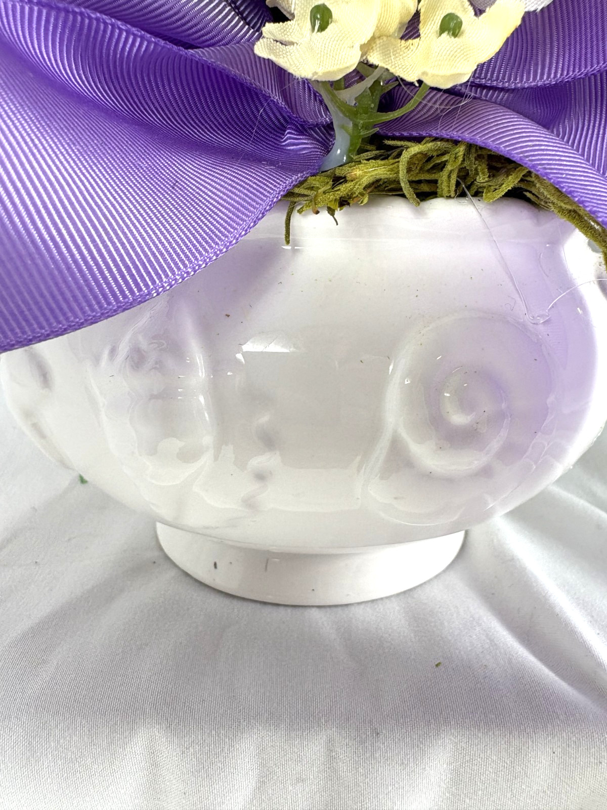 Spring Floral Arrangement Bunny Flowers Ceramic Bowl Easter Home Decor