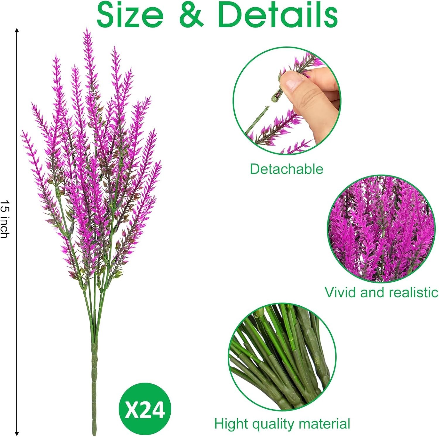 24 Bundles of Fuchsia Artificial Lavender – No Maintenance, -Round Beauty