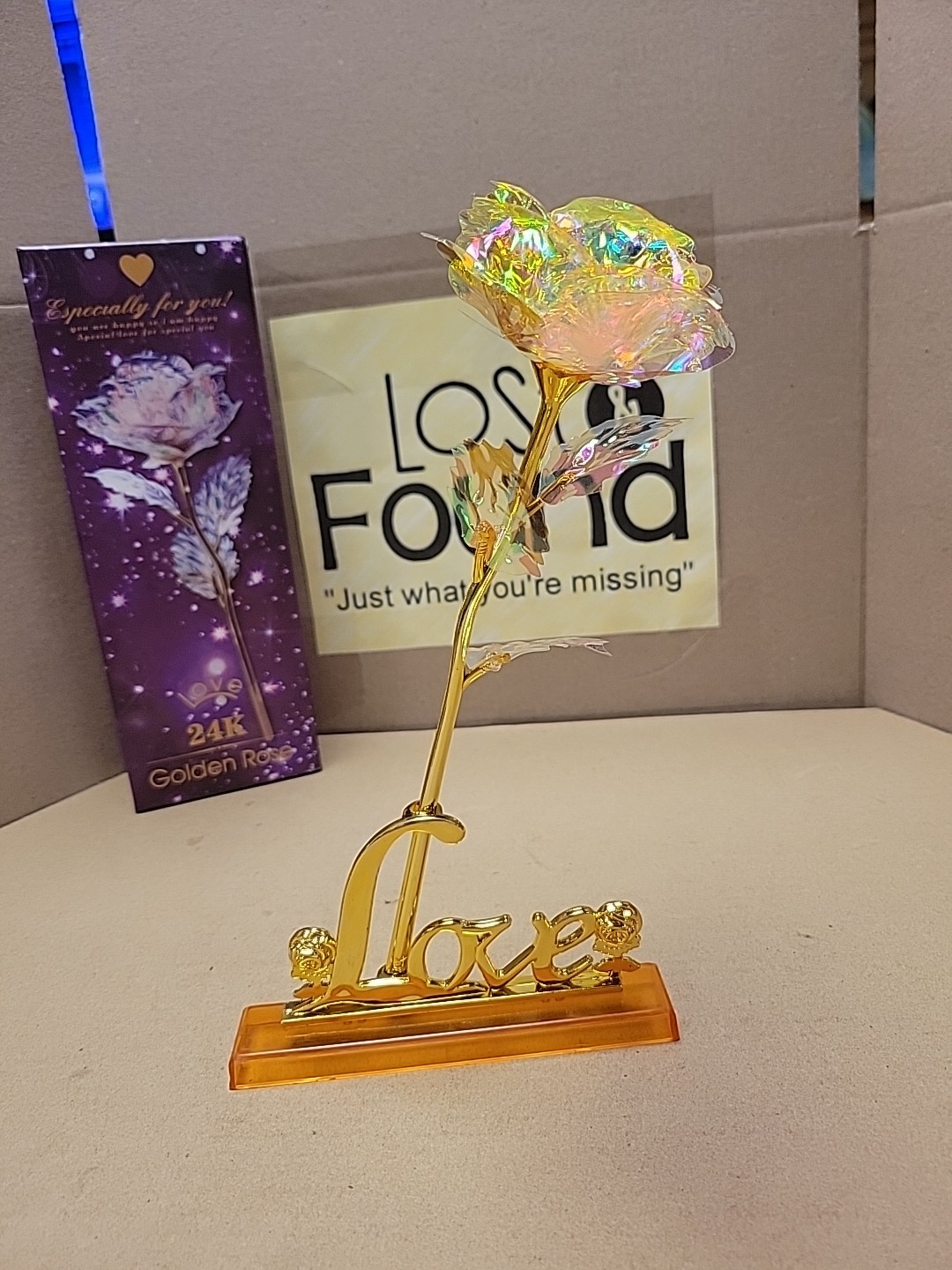 24k Gold Plated Foil Dipped Rose Flower & Love Stand Gift Her Wife Mom