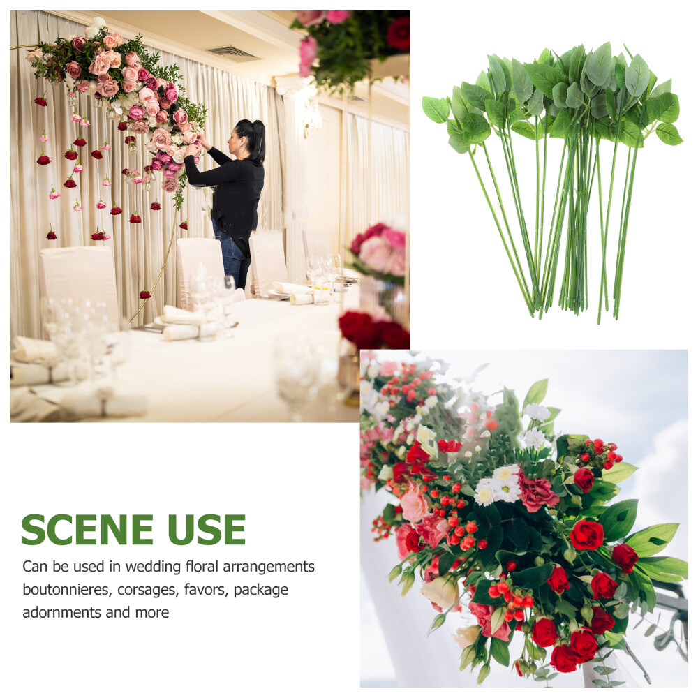 30pcs Flower Stem Rose Stem Leaves Artificial Rose Leaves Stems