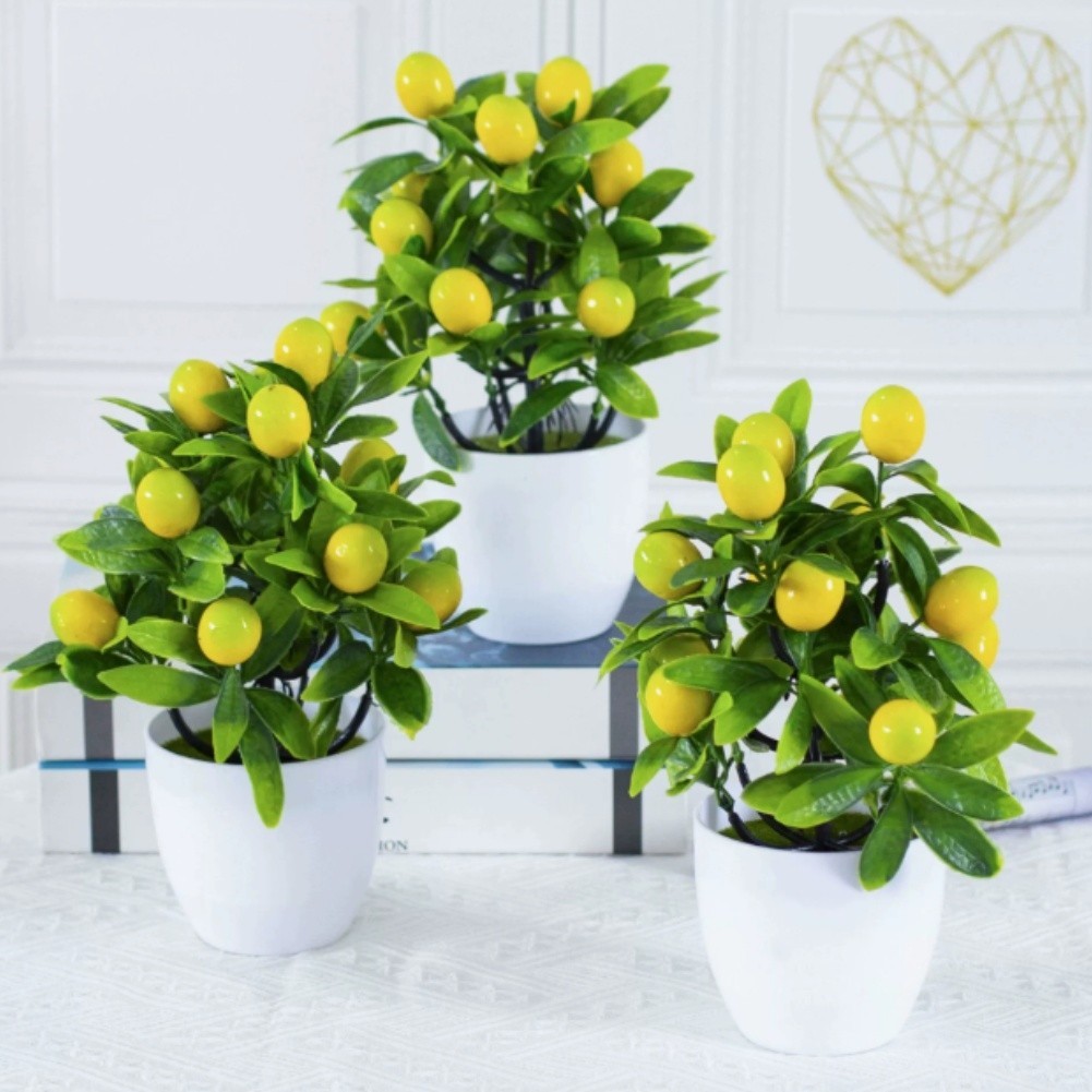 Artificial Lemon Desktop Plant for Office Home Decoration Yellow 18cm Pot