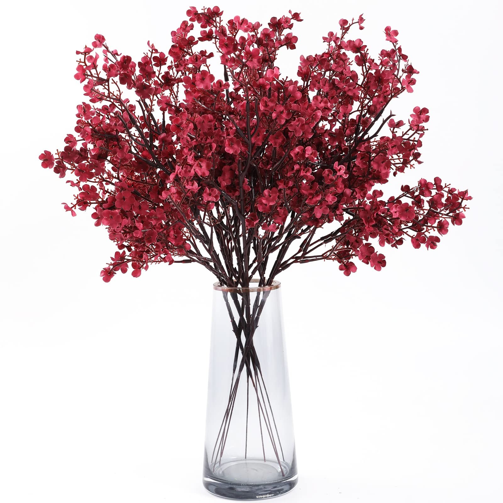 Babys Breath Artificial Gypsophila Flowers Fake Silk Burgundy Decor 10 PCS
