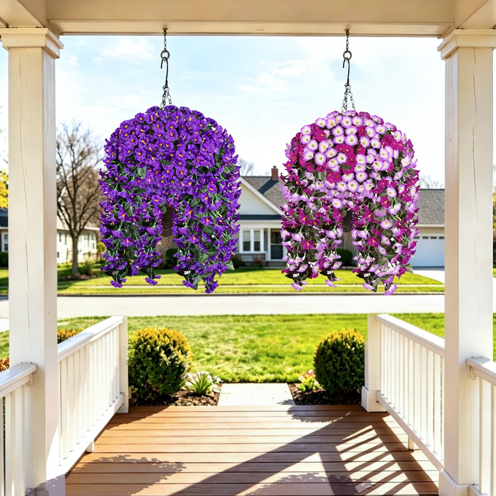 2Pcs 300 Blooms Artificial Hanging Flowers Plants for Outdoor, UV Resistant S…