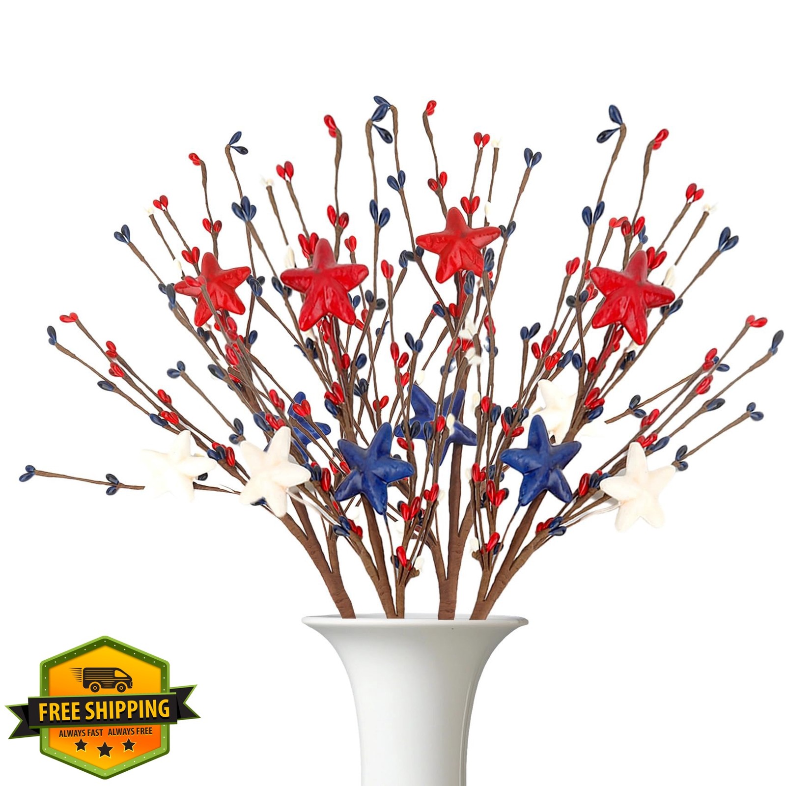 iRFKCIOW Patriotic Floral Picks Red Blue White Stars