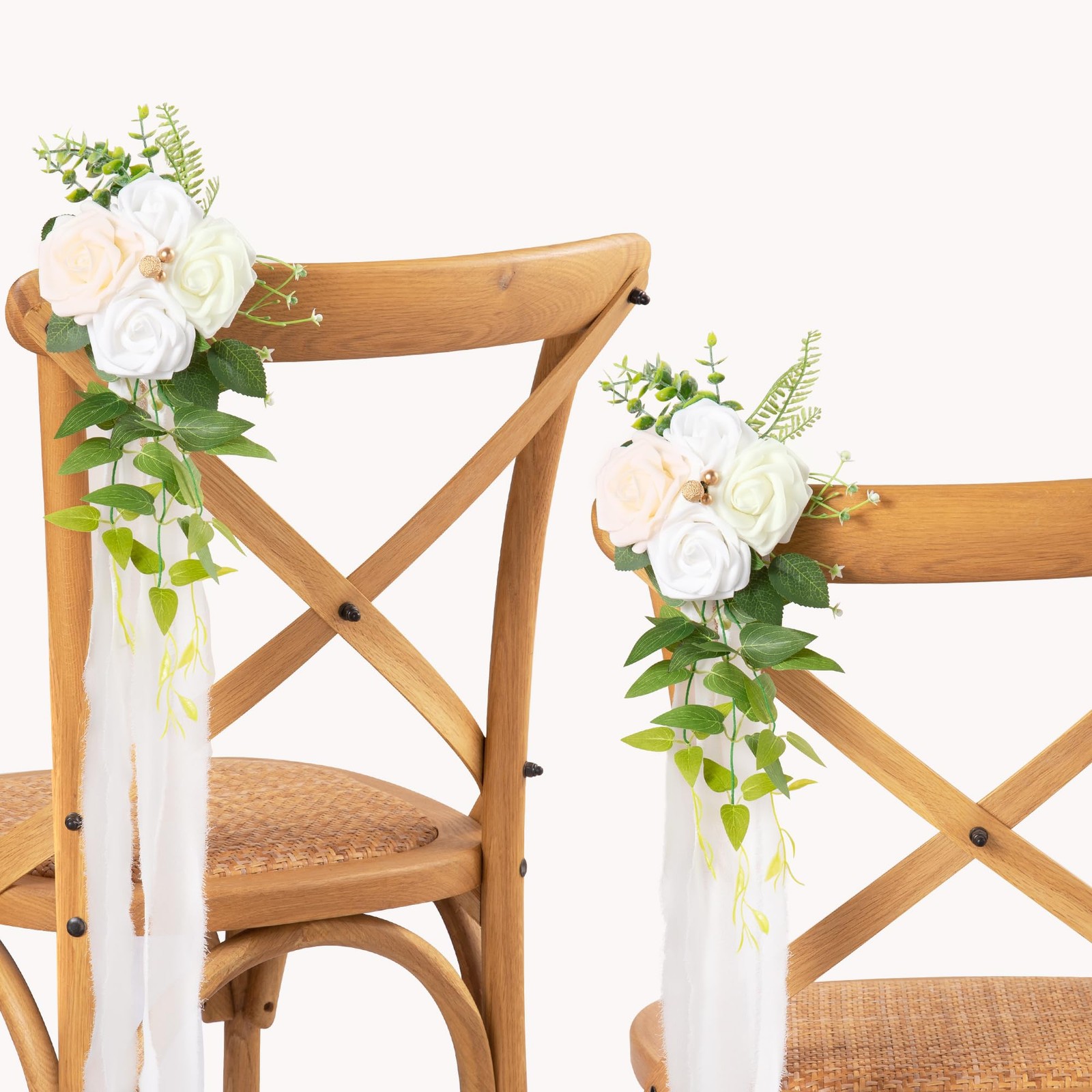 Wedding Chair Decorations White Pew Flowers Set of 10 for Wedding Ceremony Pa…